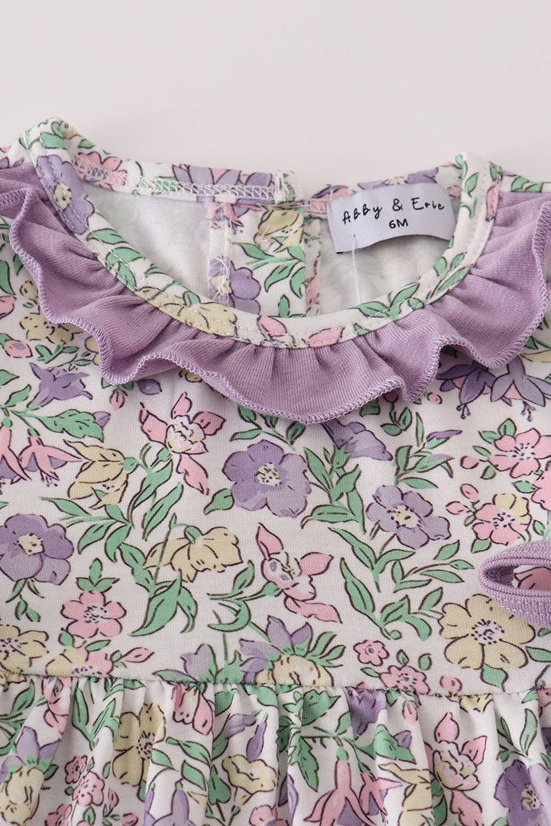 Purple floral print ruffle bloomer set
