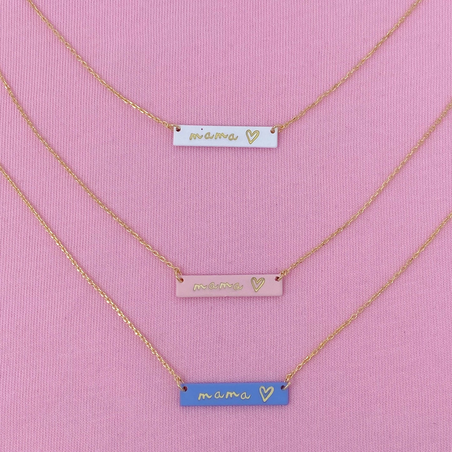 Mama Bar Heart Necklace: Pink