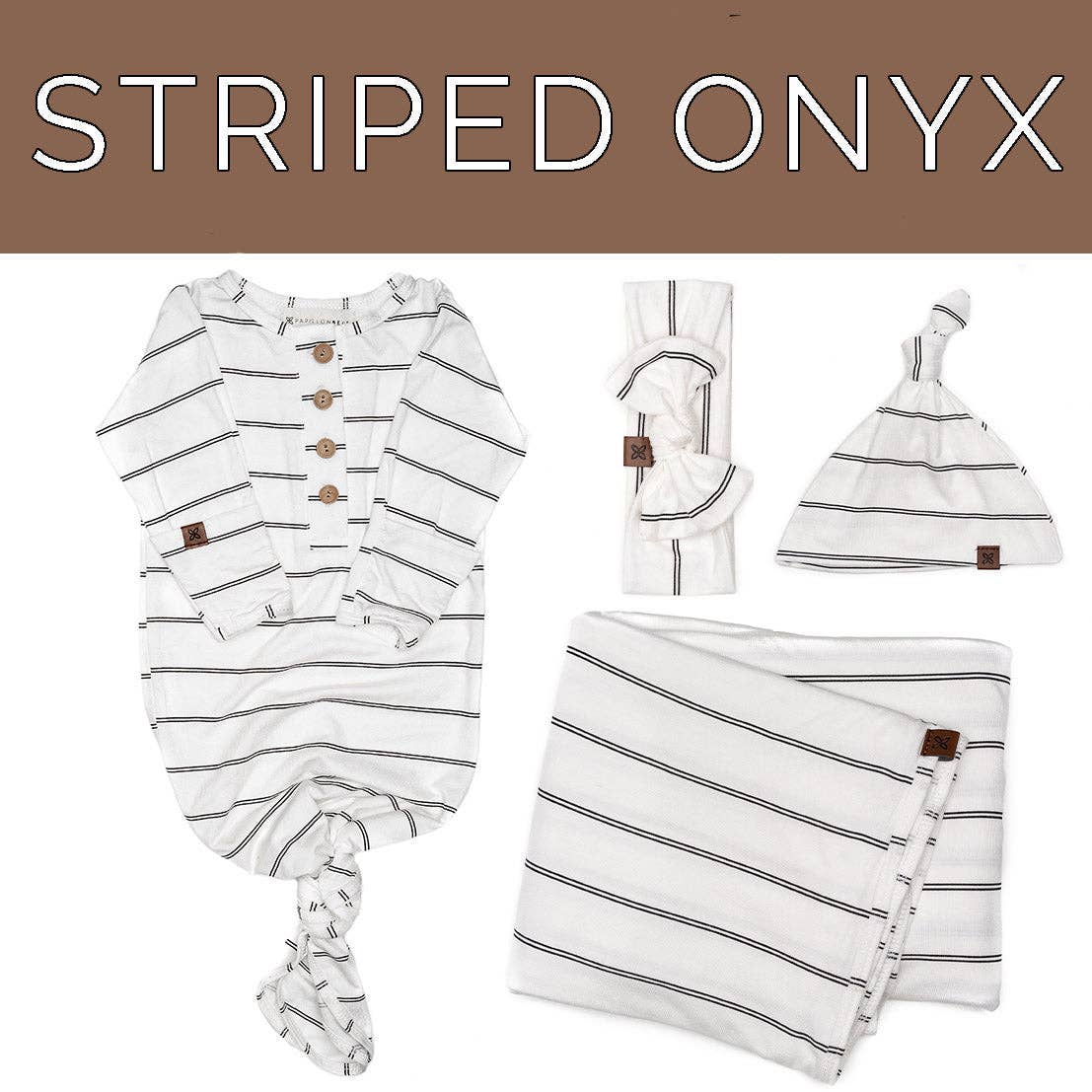 Newborn Essentials Bundle: Knotted Bow / Striped Onyx / 0-3 MONTHS