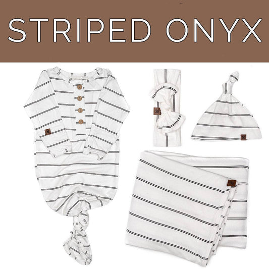 Newborn Essentials Bundle: Knotted Hat / Striped Onyx / 0-3 MONTHS
