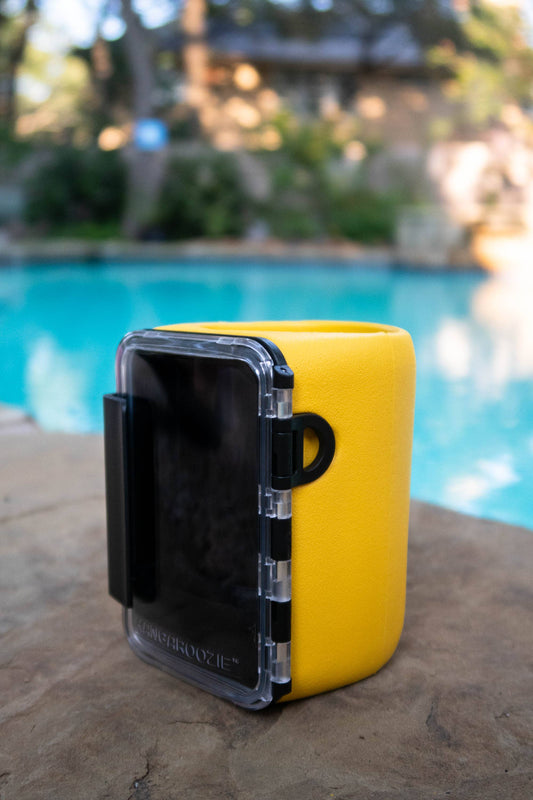 Kangaroozie (for regular cans) - Koozie with Pocket: Yellow Foam/Black Compartment