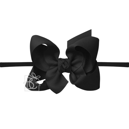 1/4" NYLON PANTYHOSE HEADBAND W/SIGNATURE GROSGRAIN BOW: BLACK / 4.5" Large