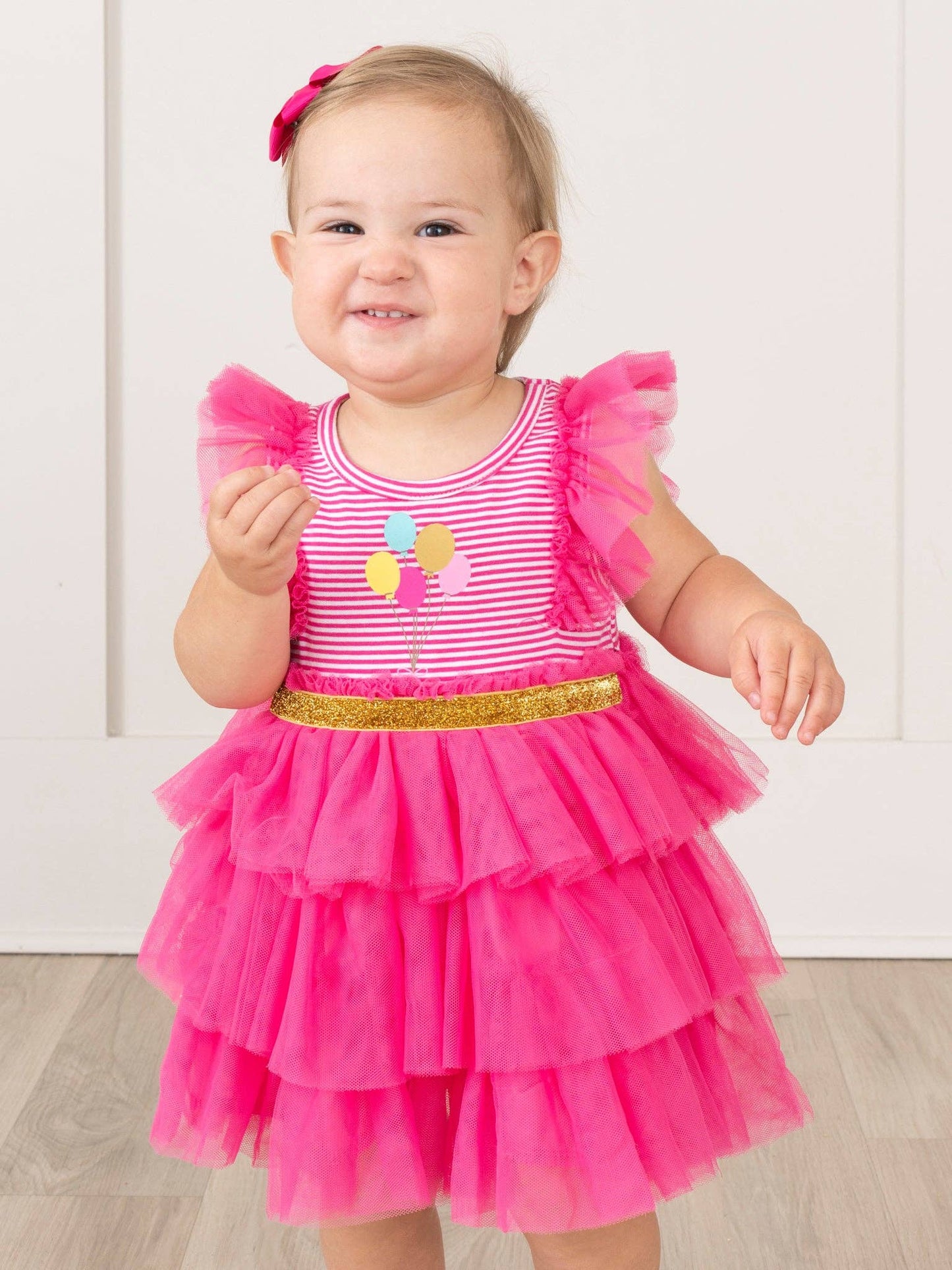 Hot Pink Birthday Balloons Tiered Tulle Dress