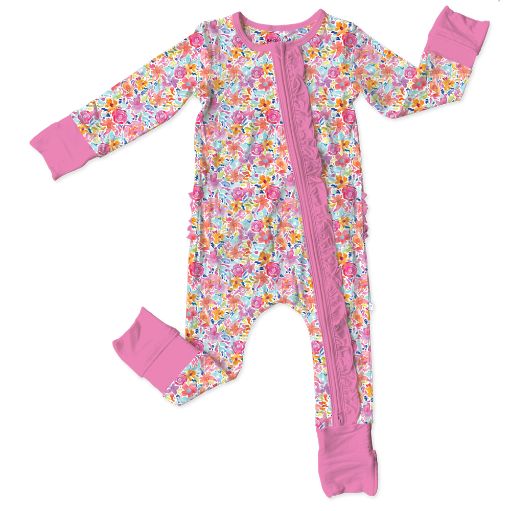 Korrie Floral Bamboo Ruffle Convertible Footie