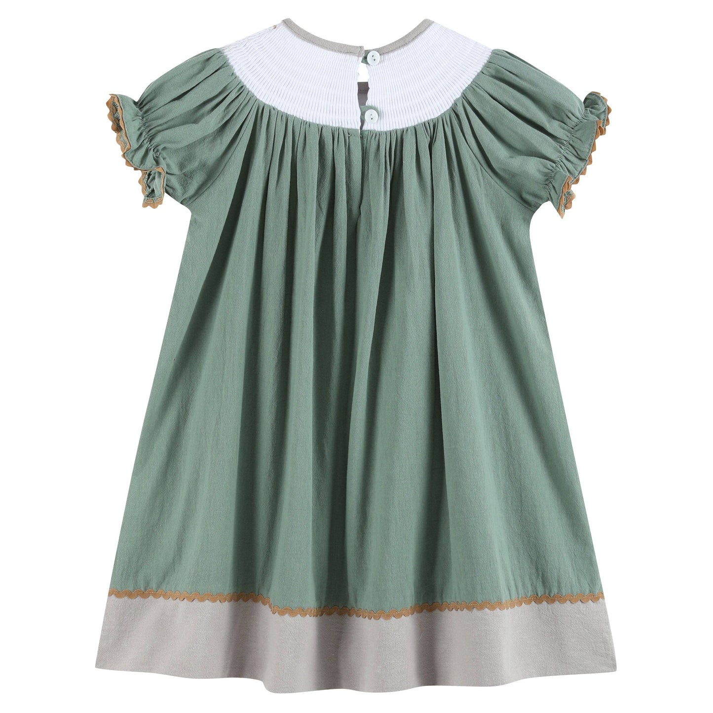 Sage Green Mallard Smocked Bishop Dress: 6-12M