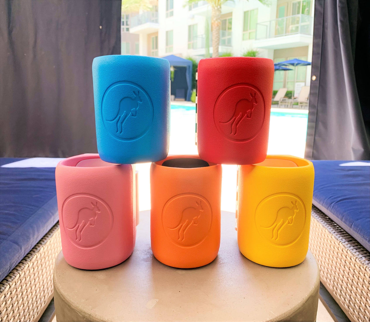 Kangaroozie (for slim cans & bottles) - Koozie with Pocket: Pink Foam/White Compartment
