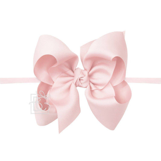 1/4" NYLON PANTYHOSE HEADBAND W/SIGNATURE GROSGRAIN BOW: L. PINK / 5.5" Huge