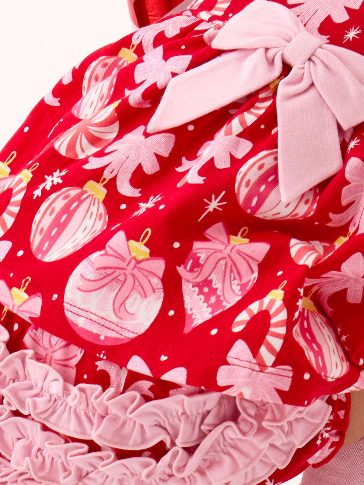 Baby Girls Red Holly Christmas Ornament Bows Knit Long Sleeve Twirl Top & Ruffle Bloomer Set