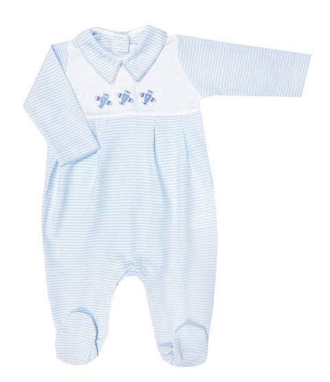 Baby Boy's "Airplanes" Striped Pima Cotton Footie: NB