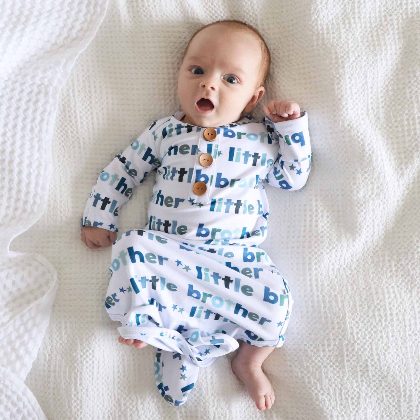 Little Brother Newborn Baby Knot Gown & Hat Set