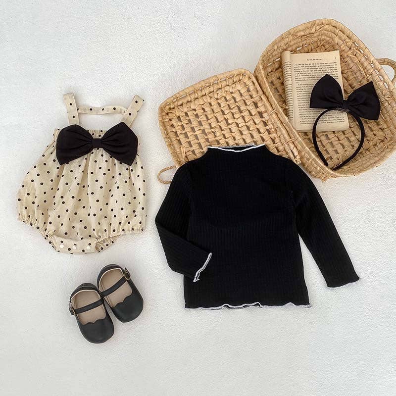 Polka Dot Overall Onesies And Long Sleeve Base Layer Top Set