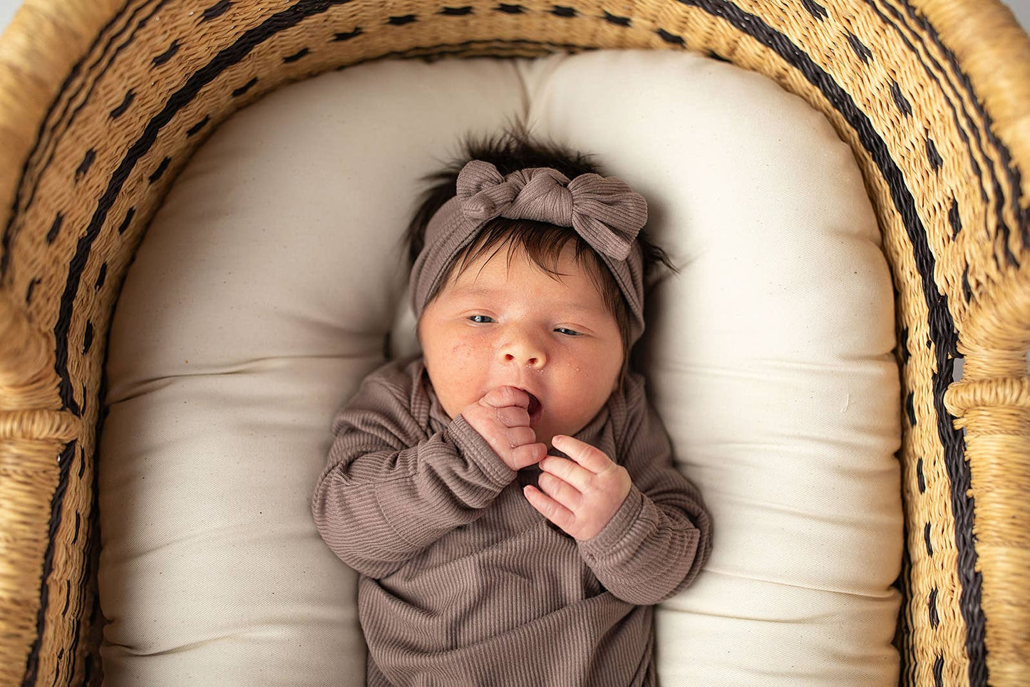 Cocoa Brown Ribbed Knotted Newborn Baby Gown sleepwear: Gown & Hat