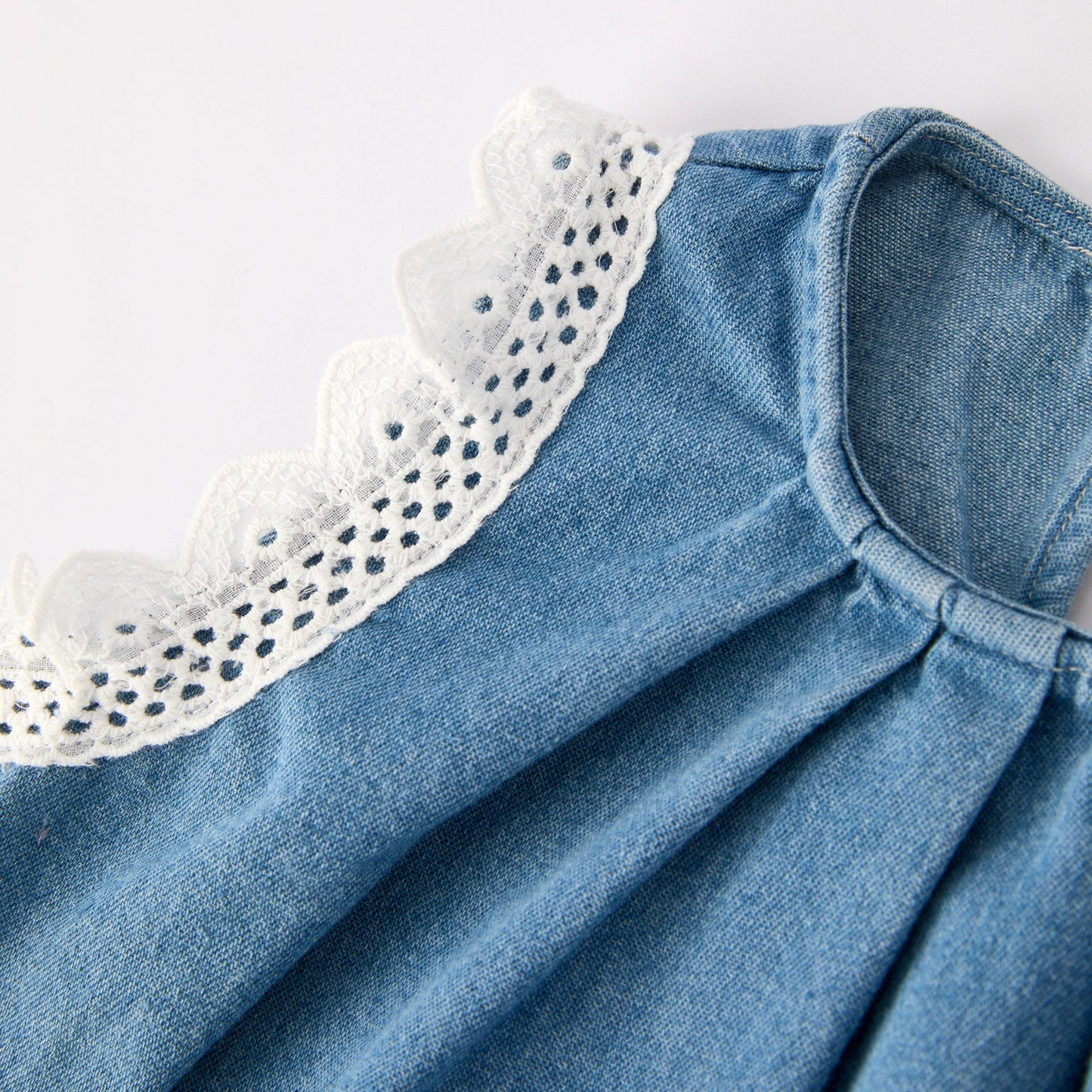 Denim Light Blue Lace Sleeveless Cotton Outfit Set