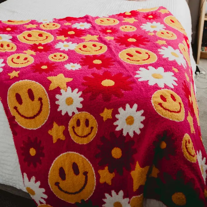 Flower Happy Face Oversized Throw Blanket