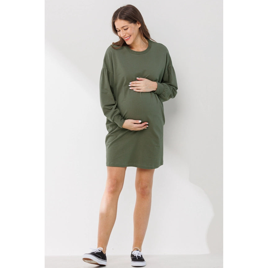 Crew Neck Maternity Sweater Dress with Pockets