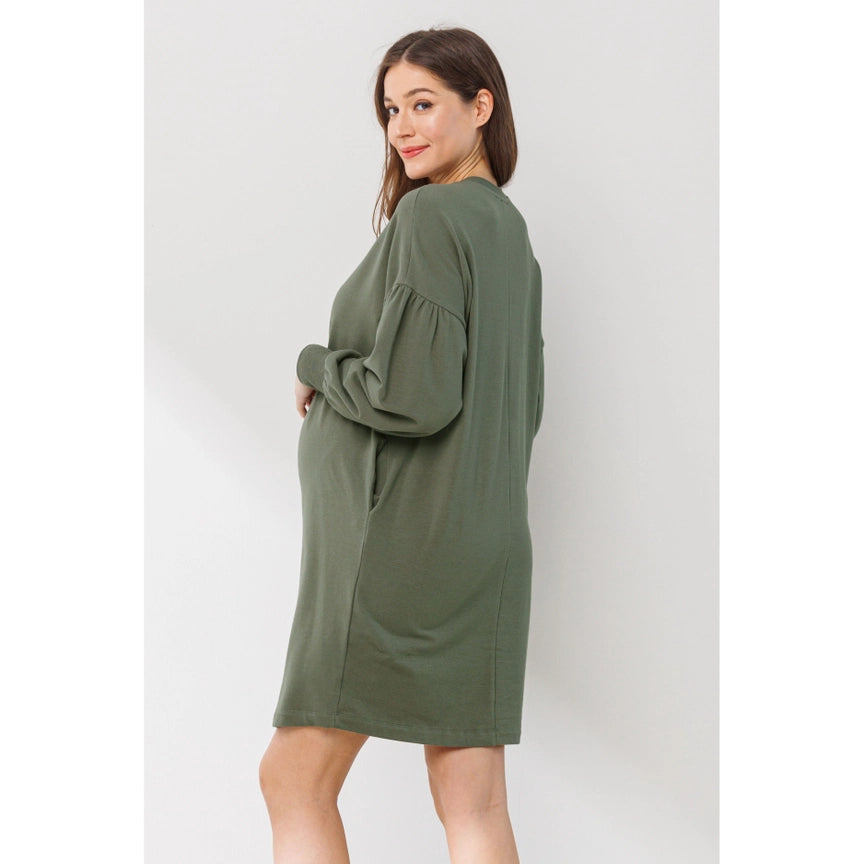 Crew Neck Maternity Sweater Dress with Pockets