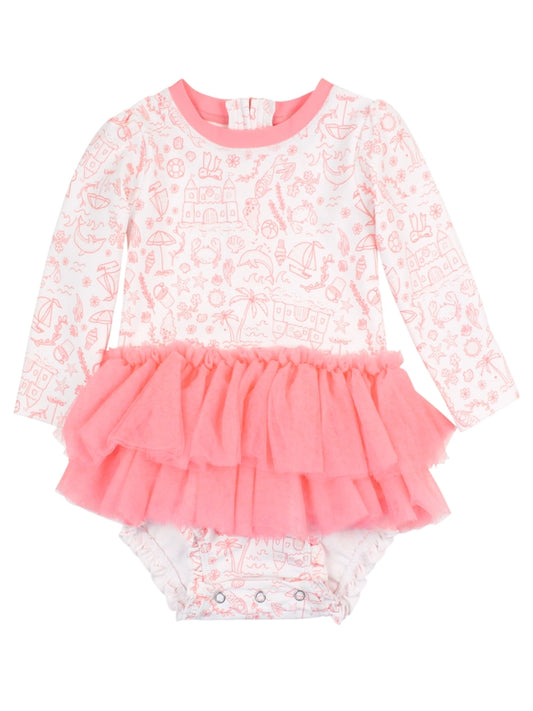 By the Seaside Tulle Skirted One Piece Rash Guard